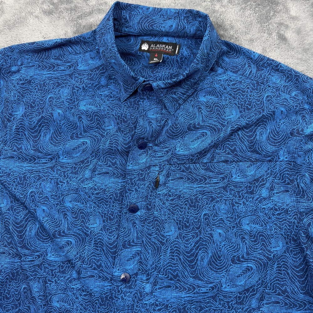 Alaskan Hardgear Shirt Mens XL Topographic Print Button Up Short Sleeve Outdoor